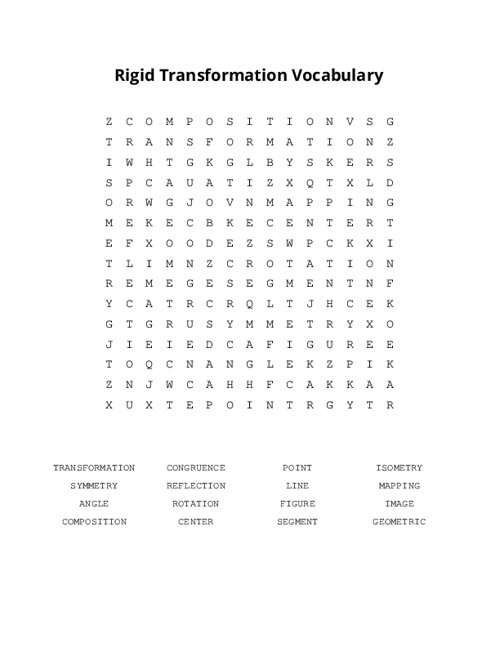 Rigid Transformation Vocabulary Word Search Puzzle