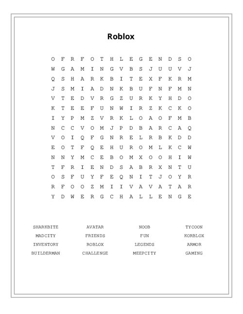 Roblox Word Search Puzzle