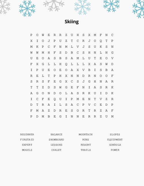 Skiing Word Search Puzzle