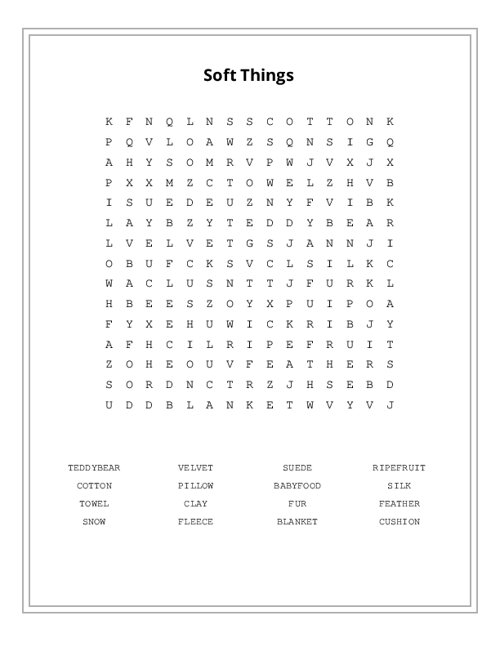 Soft Things Word Search Puzzle