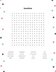 Sunshine Word Search Puzzle