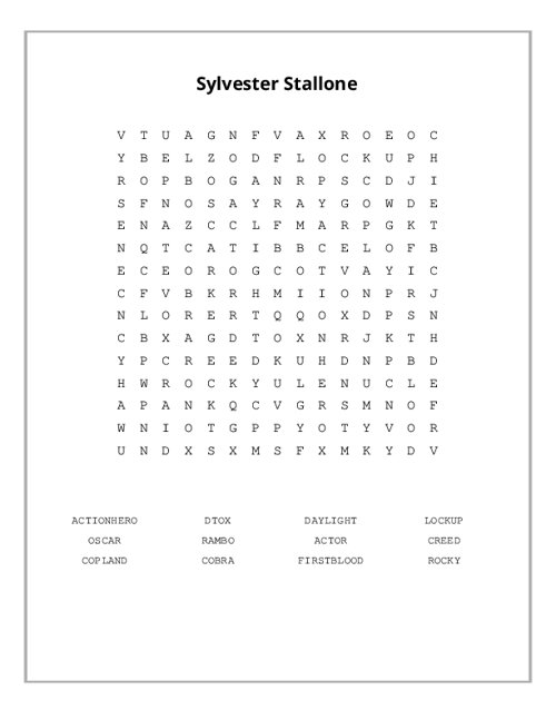 Sylvester Stallone Word Search Puzzle