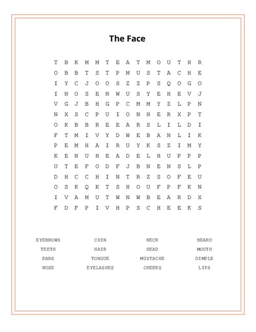 The Face Word Search Puzzle