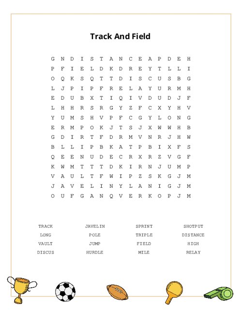 Track And Field Word Search Puzzle