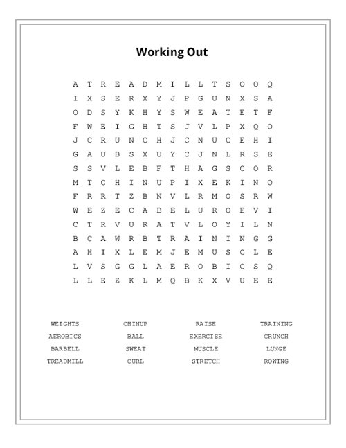 Working Out Word Search Puzzle