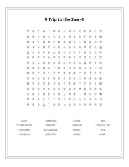 A Trip to the Zoo -1 Word Search Puzzle