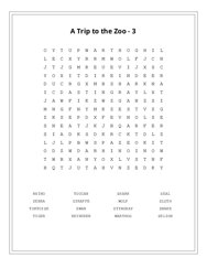 A Trip to the Zoo - 3 Word Search Puzzle