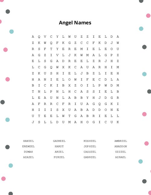 Angel Names Word Search Puzzle
