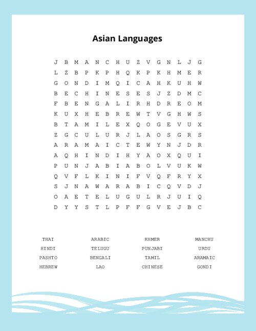 Asian Languages Word Search Puzzle