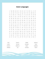 Asian Languages Word Scramble Puzzle