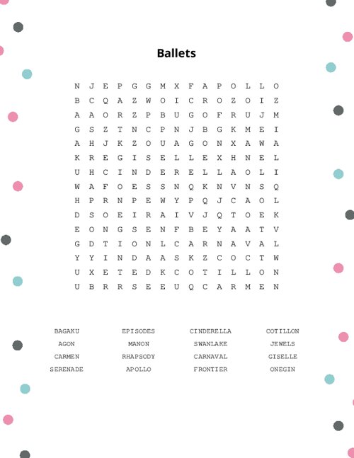 Ballets Word Search Puzzle