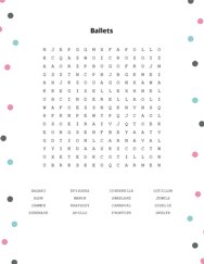 Ballets Word Search Puzzle