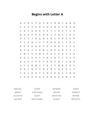 Begins with Letter A Word Scramble Puzzle