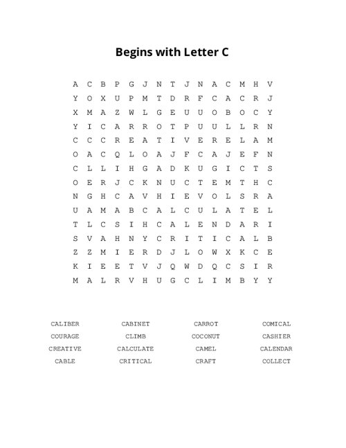 Begins with Letter C Word Search Puzzle