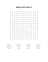 Begins with Letter X Word Search Puzzle