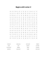 Begins with Letter Z Word Search Puzzle