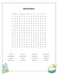 Bruno Mars Word Search Puzzle