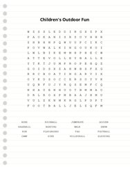 Childrens Outdoor Fun Word Scramble Puzzle