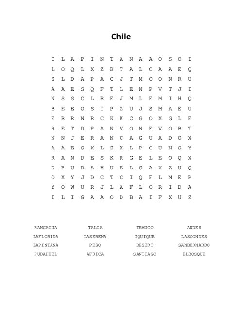Chile Word Search Puzzle