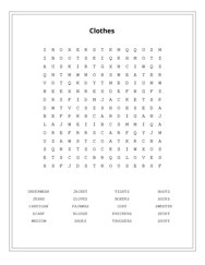 Clothes Word Search Puzzle