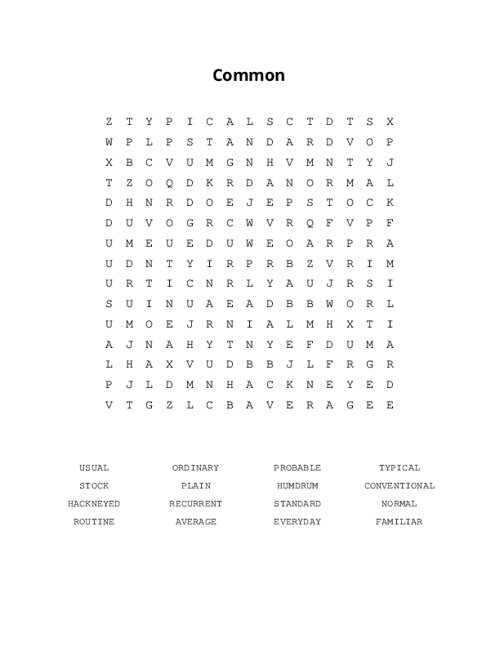 Common Word Search Puzzle