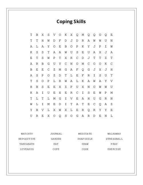 Coping Skills Word Search Puzzle