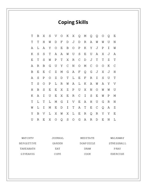 Coping Skills Word Search Puzzle Printable Images And Photos Finder