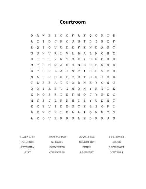 Courtroom Word Search Puzzle