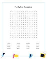 Family Guy Characters Word Scramble Puzzle