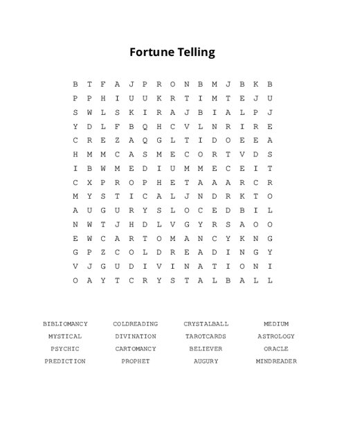 Fortune Telling Word Search Puzzle