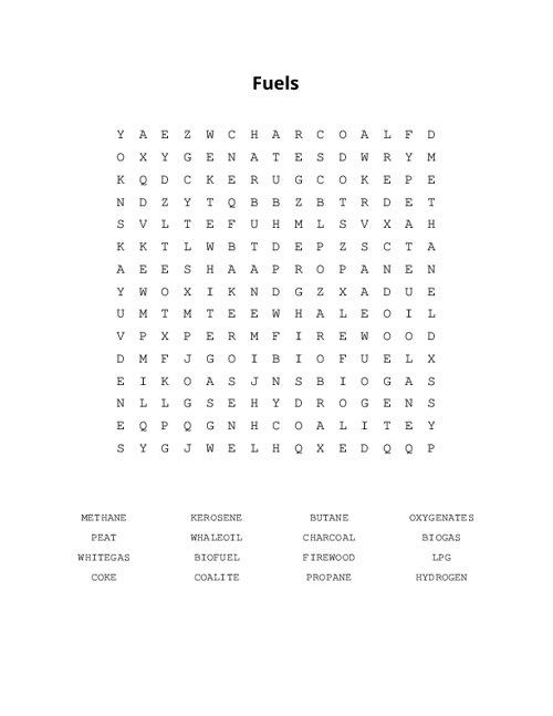 Fuels Word Search Puzzle