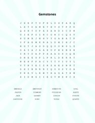 Gemstones Word Search Puzzle