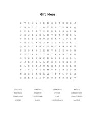 Gift Ideas Word Scramble Puzzle