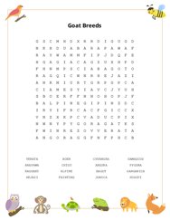 Goat Breeds Word Search Puzzle