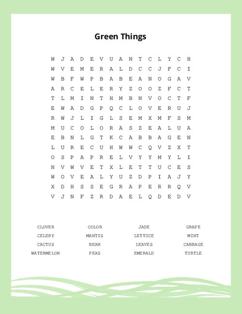 Green Things Word Search Puzzle