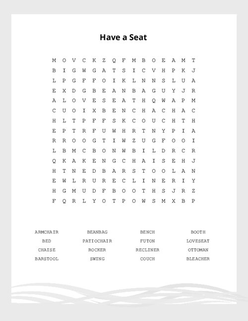 Have a Seat Word Search Puzzle
