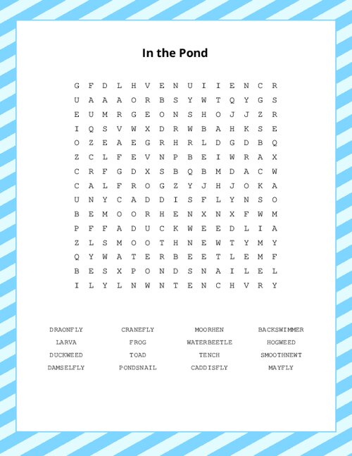 In the Pond Word Search Puzzle