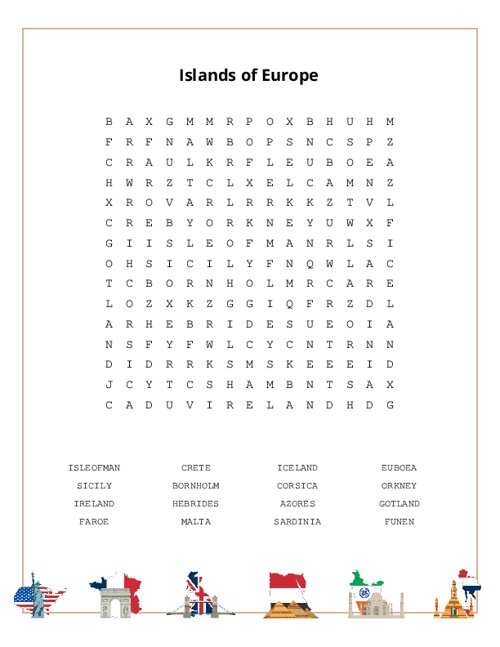 Islands of Europe Word Search Puzzle