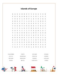 Islands of Europe Word Search Puzzle