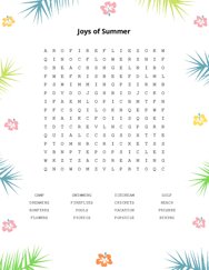 Joys of Summer Word Search Puzzle