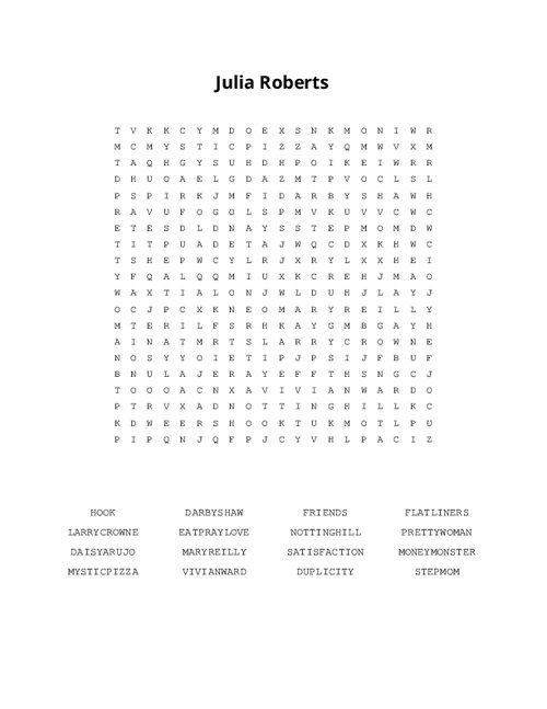 Julia Roberts Word Search Puzzle