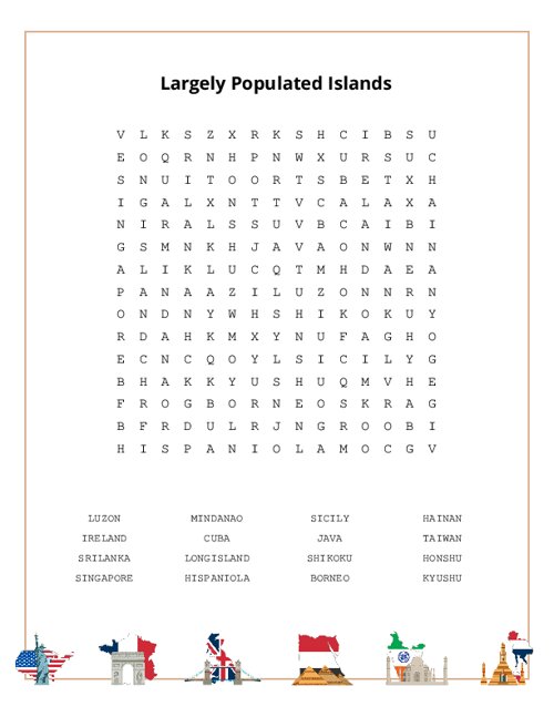 Largely Populated Islands Word Search Puzzle