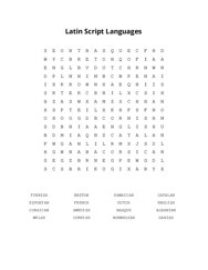 Latin Script Languages Word Scramble Puzzle