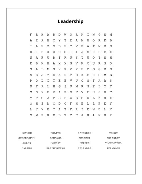 Leadership Word Search Puzzle