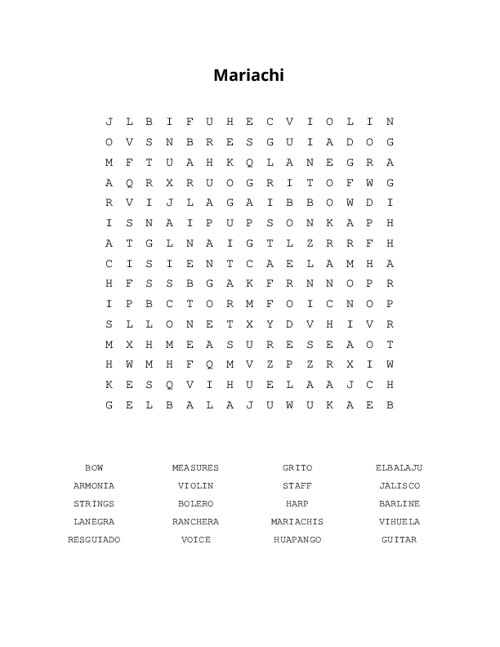 Mariachi Word Search Puzzle
