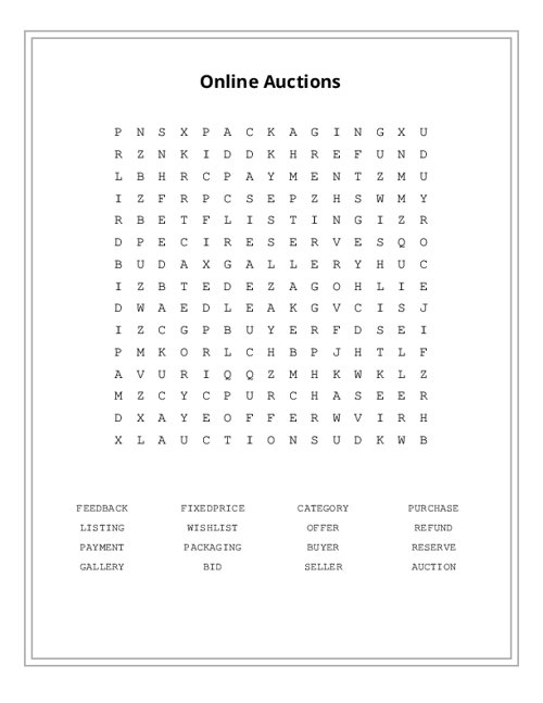 Online Auctions Word Search Puzzle