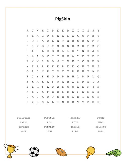 PigSkin Word Search Puzzle