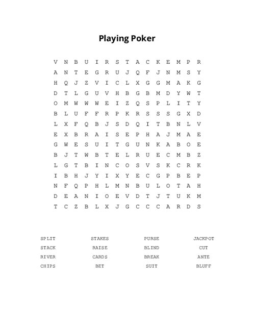 Playing Poker Word Search Puzzle