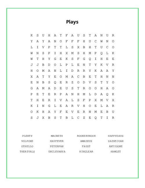 Plays Word Search Puzzle