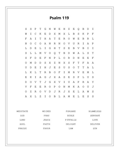 Psalm 119 Word Search Puzzle